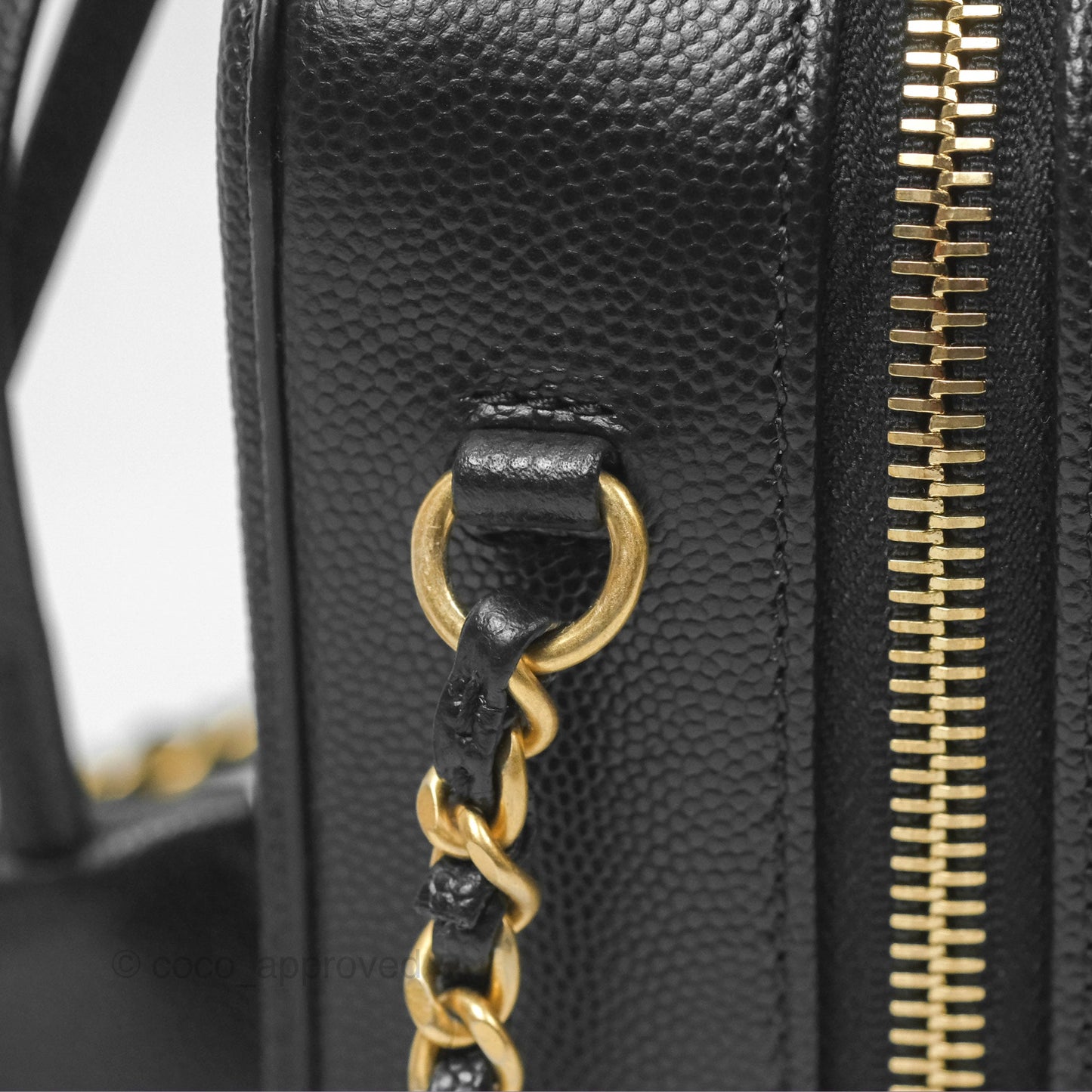 Chanel Quilted Small CC Filigree Vanity Case Black Caviar Aged Gold Hardware