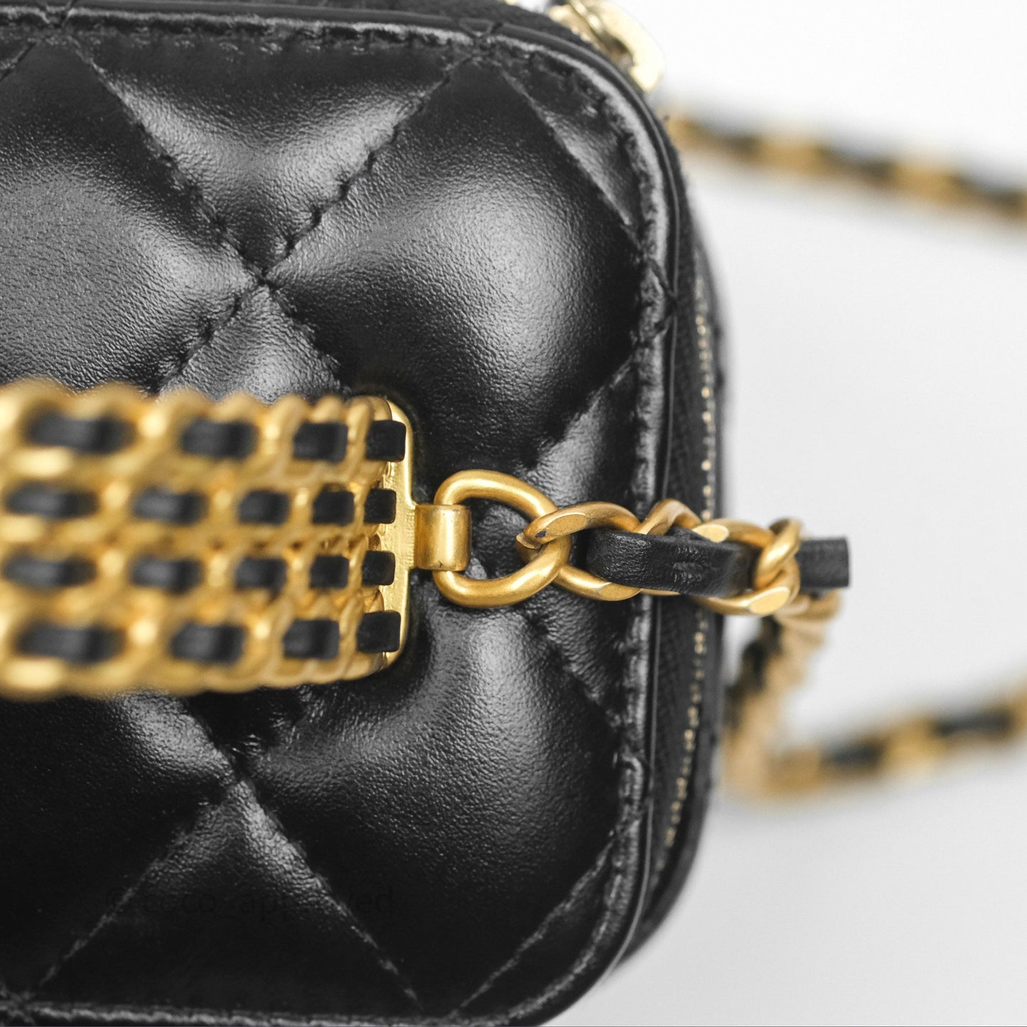 Chanel Vanity Rectangular with Top Handle Black Lambskin Aged Gold Hardware