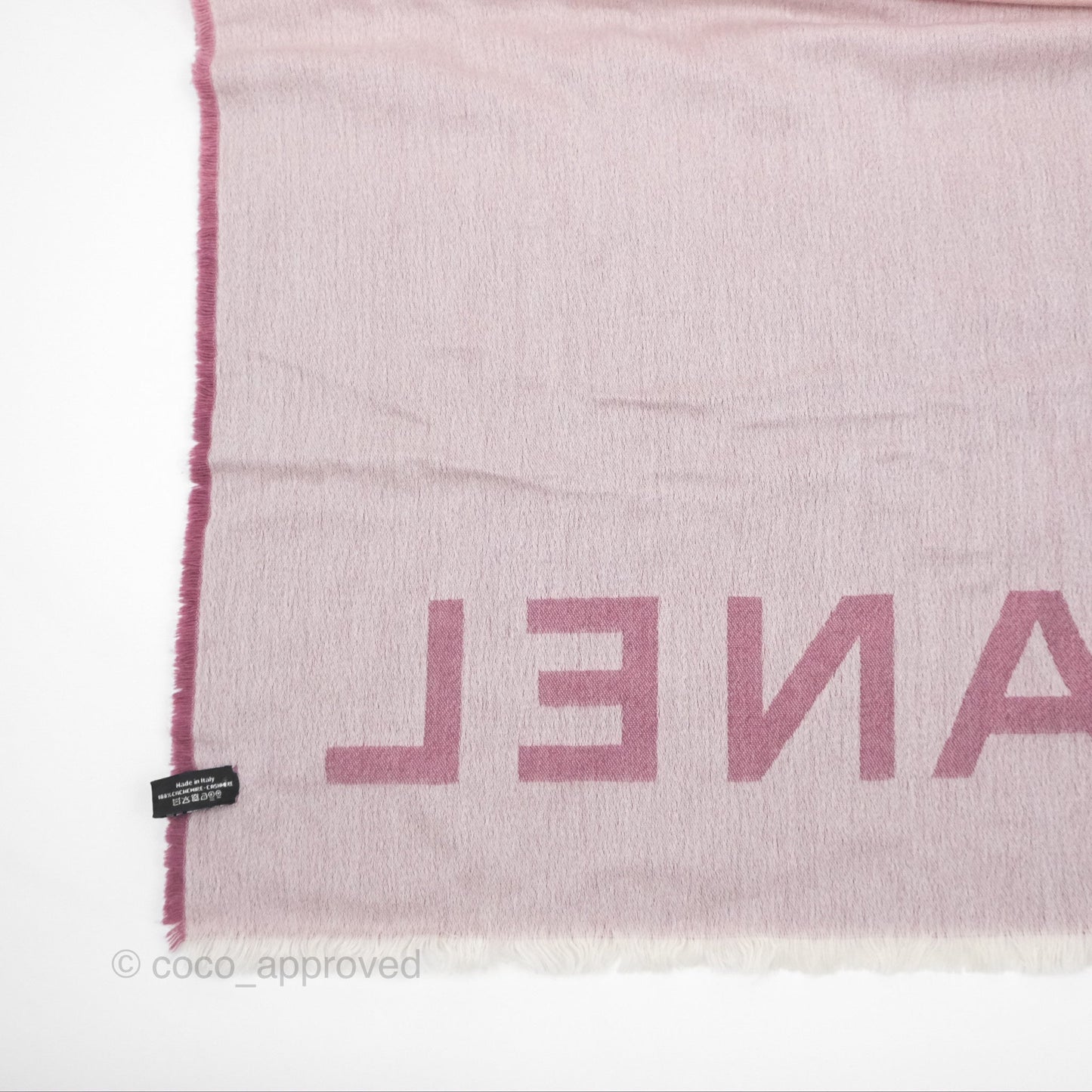 Chanel Logo CC Cashmere Fringe Scarf Pink