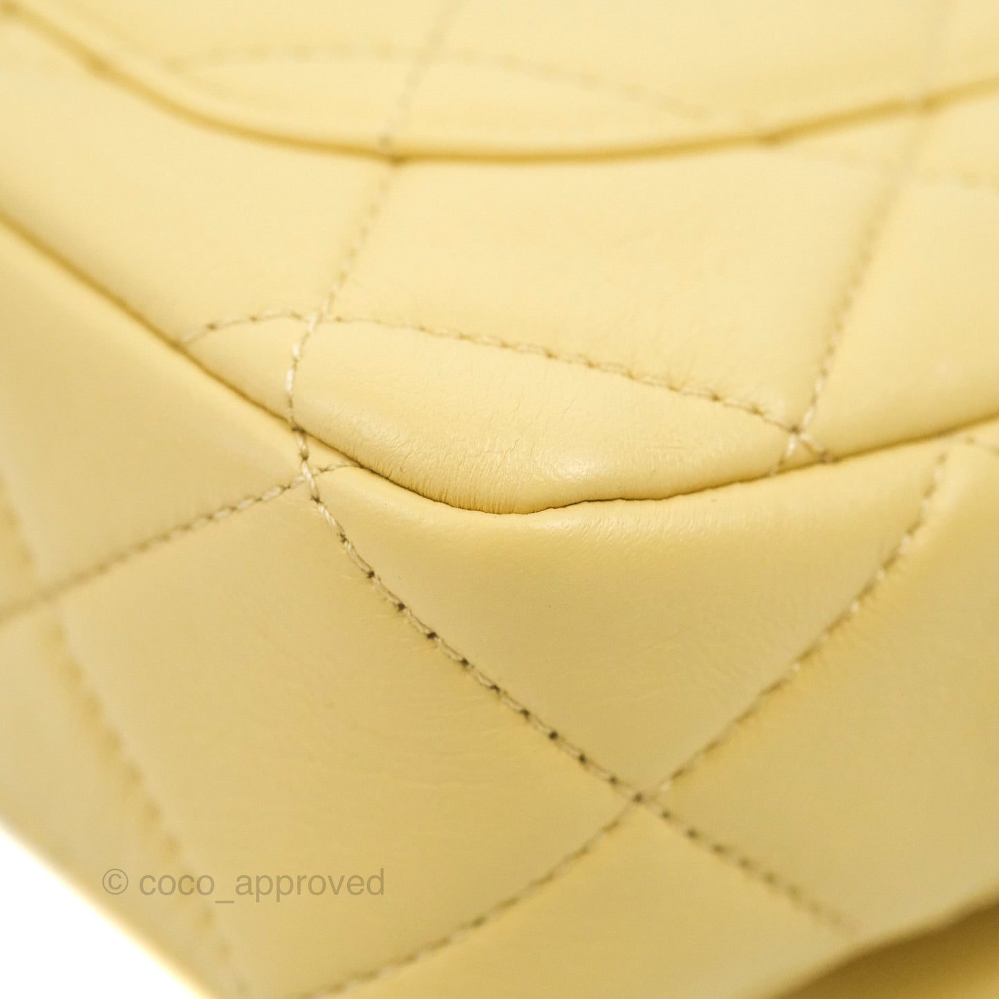 Chanel Enamel Quilted Pending CC Mini Square Flap Yellow Lambskin Aged Gold Hardware 22P