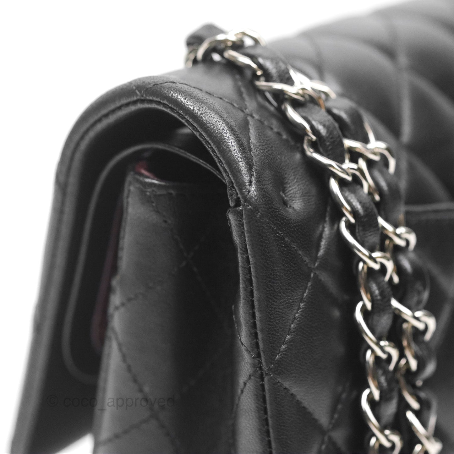 Chanel Classic M/L Medium Flap Quilted Black Lambskin Silver Hardware