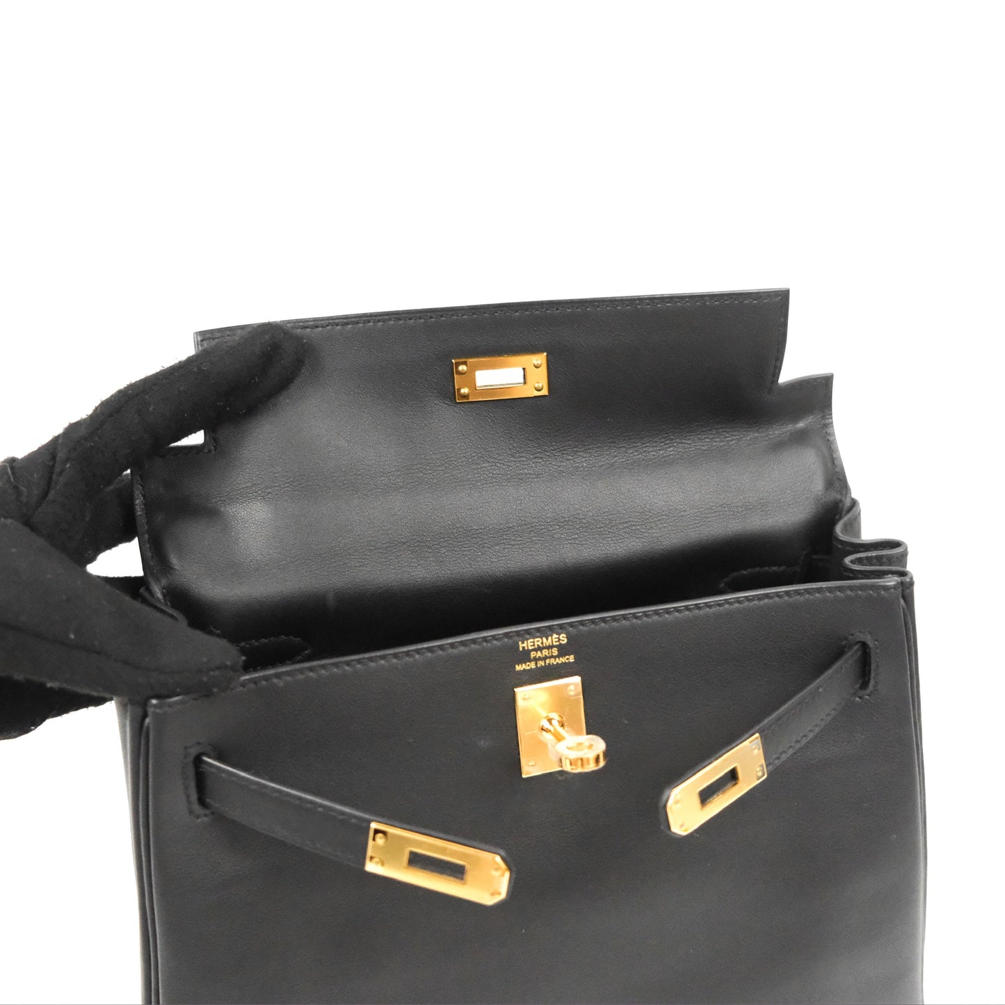 Hermès Retourne Kelly 25 Black Swift Gold Hardware