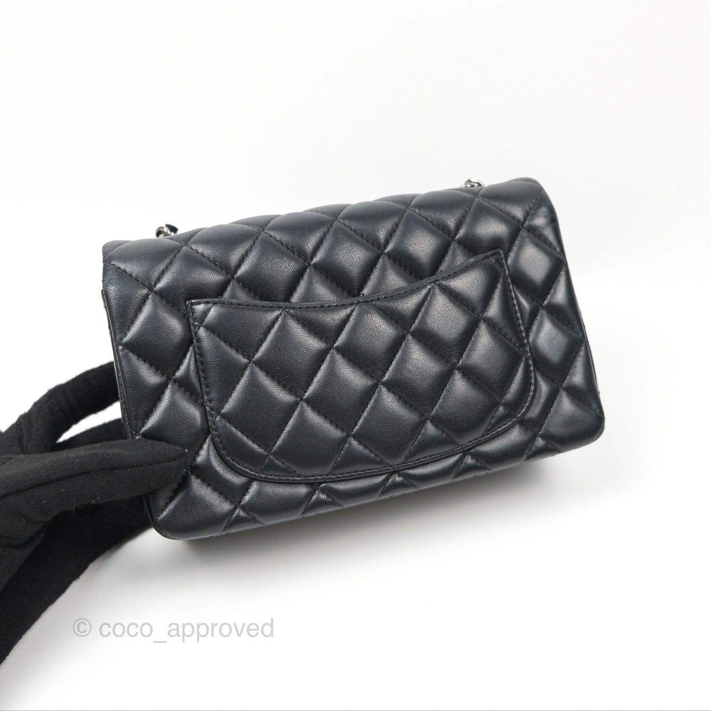 Chanel Quilted Mini Rectangular Flap Black Lambskin Silver Hardware