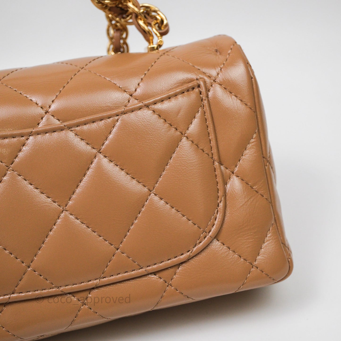 Chanel Top Handle Flap Bag Beige Lambskin Gold Hardware