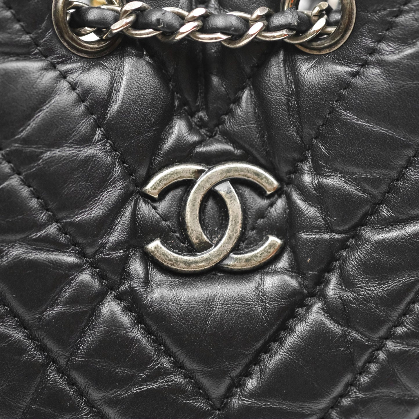 Chanel Medium Chevron Gabrielle Backpack Black Aged Calfskin