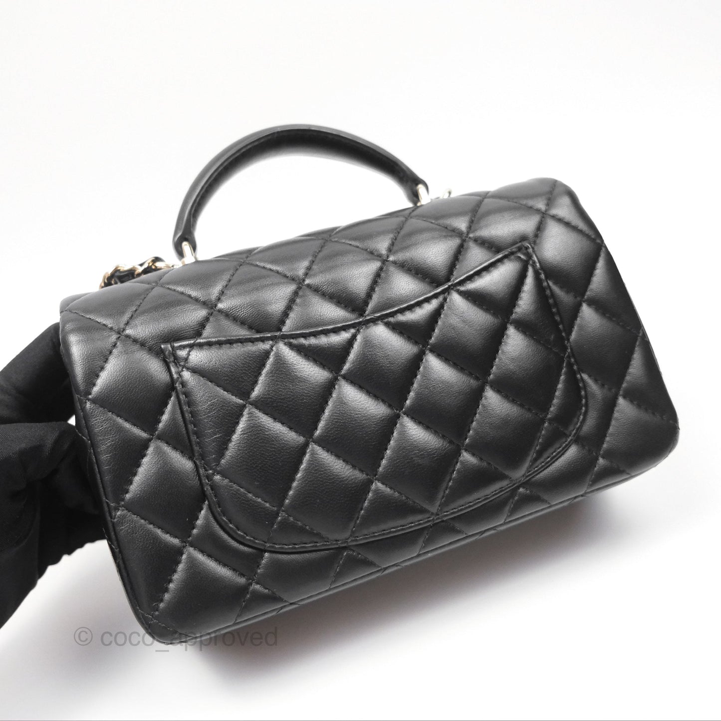 Chanel Top Handle Mini Rectangular Flap Bag Black Lambskin Gold Hardware