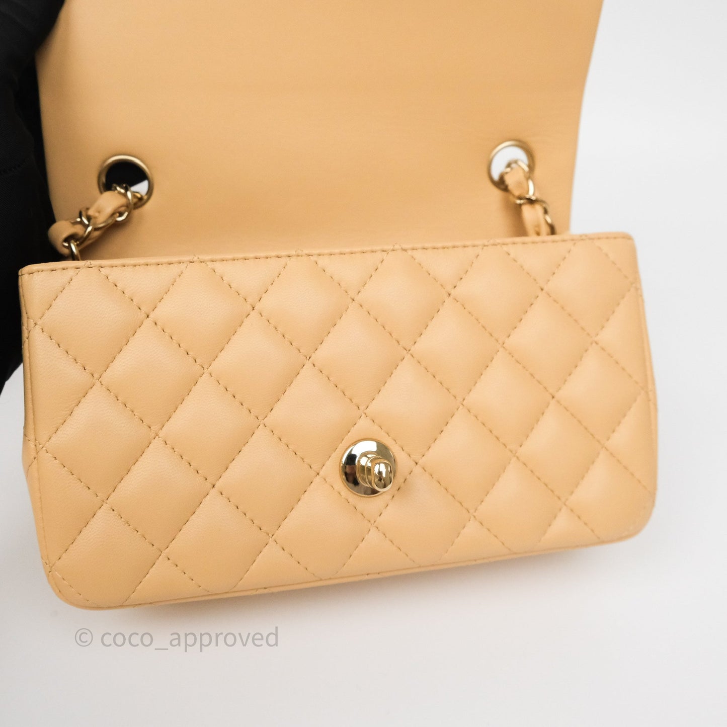Chanel Mini Rectangular Quilted Beige Lambskin Gold Hardware