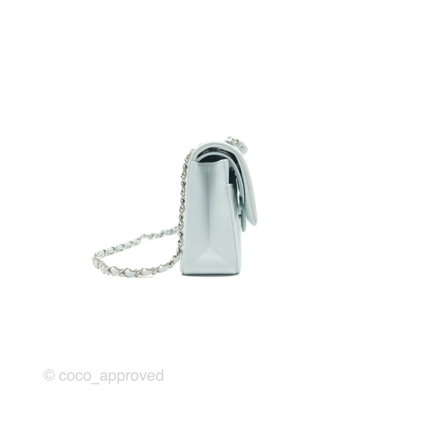 Chanel Medium Classic Flap Quilted Pale Blue Caviar Silver Hardware