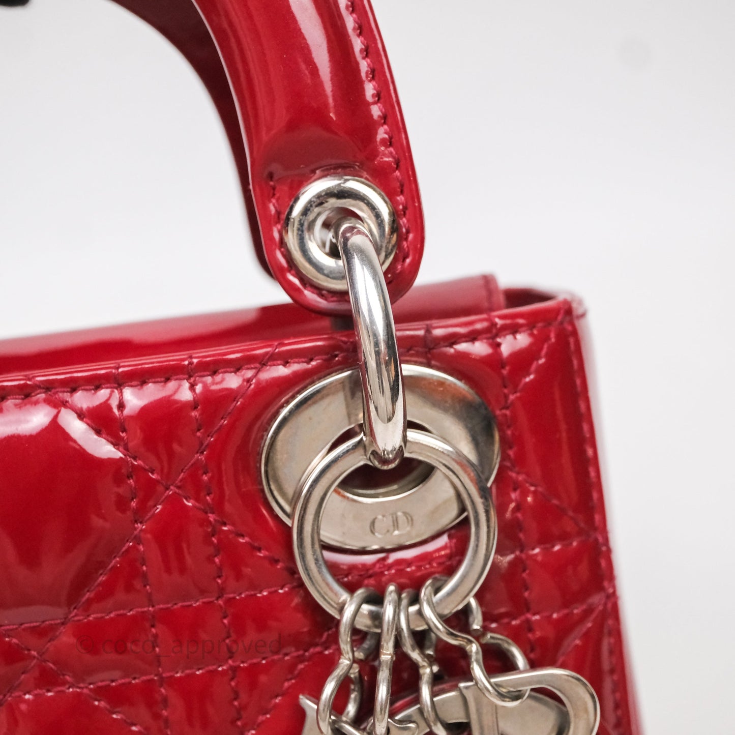 Christian Dior Mini Lady Dior Red Patent Cannage Silver Hardware