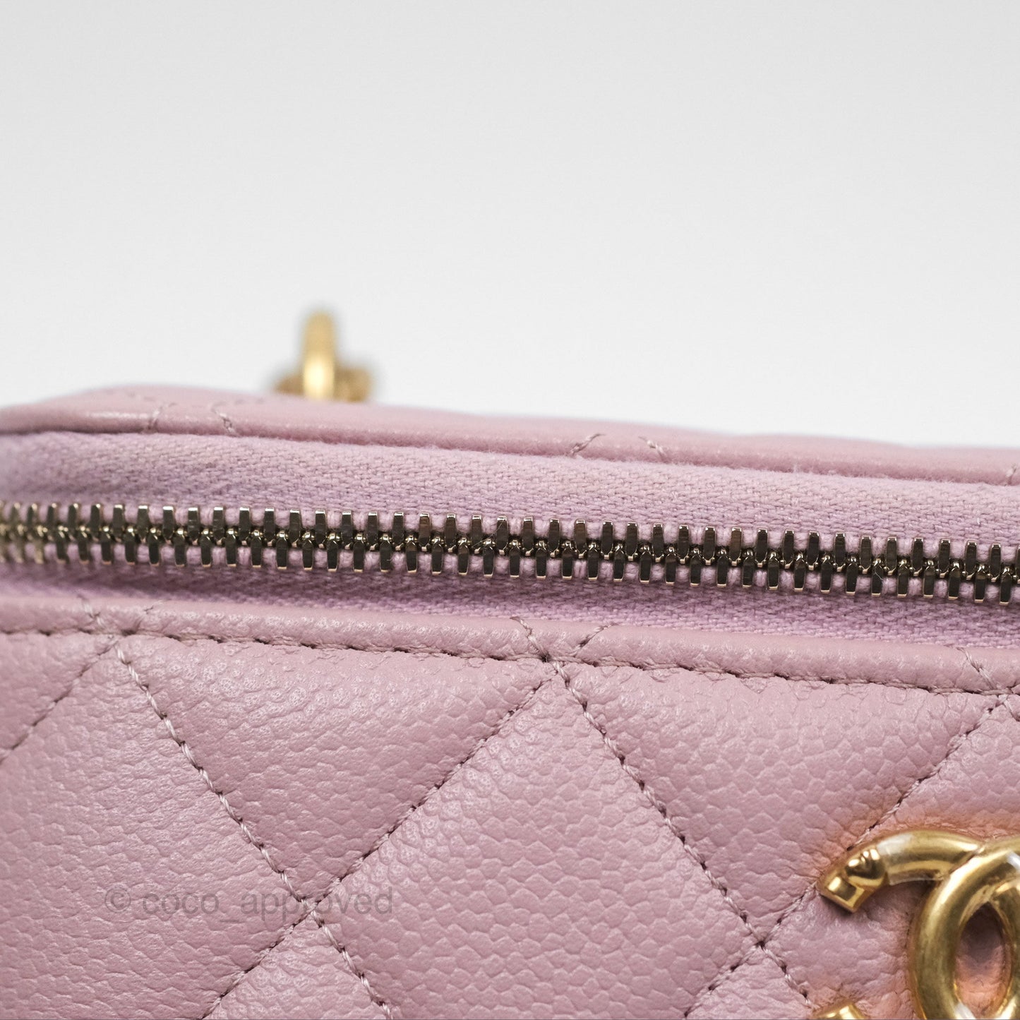 Chanel Vanity with Heart Adjustable Chain Dusty Pink Caviar Aged Gold Hardware