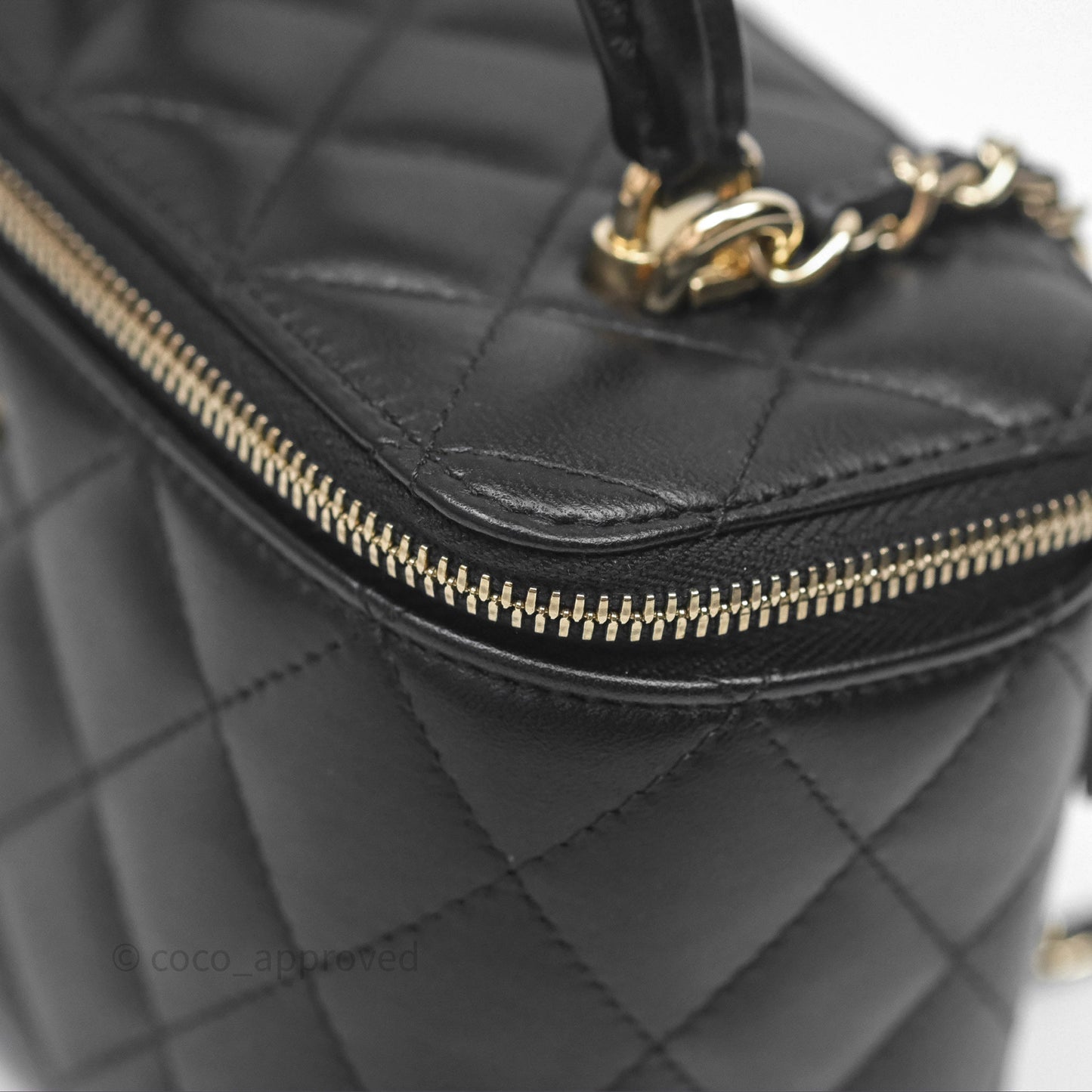 Chanel Classic Vanity Rectangular Top Handle With Chain Black Lambskin Gold Hardware