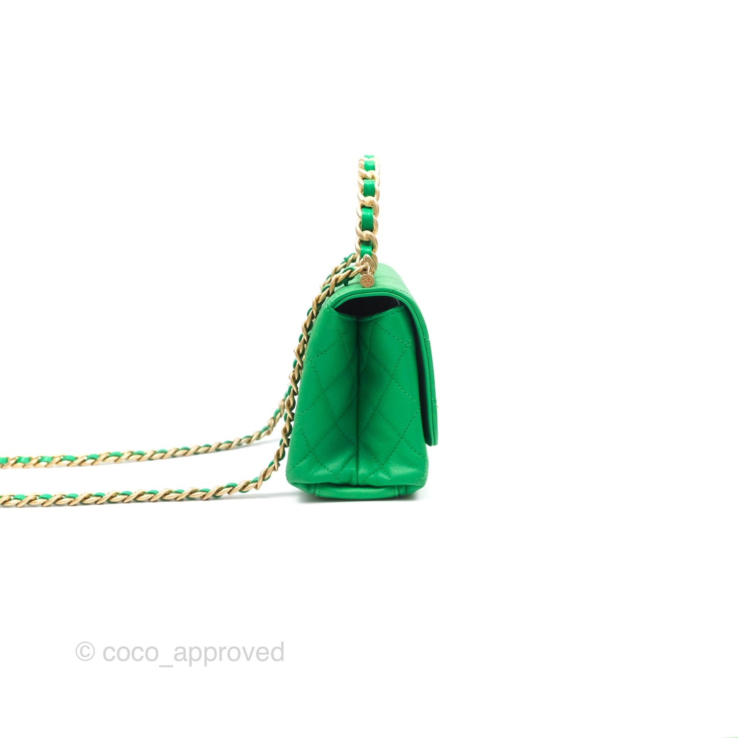 Chanel CC Quilted Flap Bag With Top Handle Green Calfskin Gold Hardware
