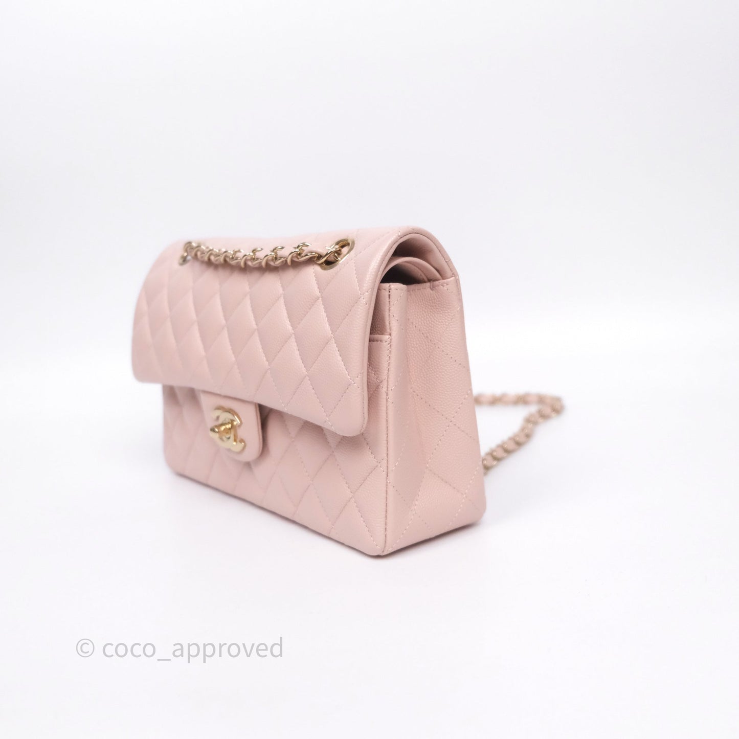 Chanel Small Classic Flap Quilted Light Pink Caviar Gold Hardware