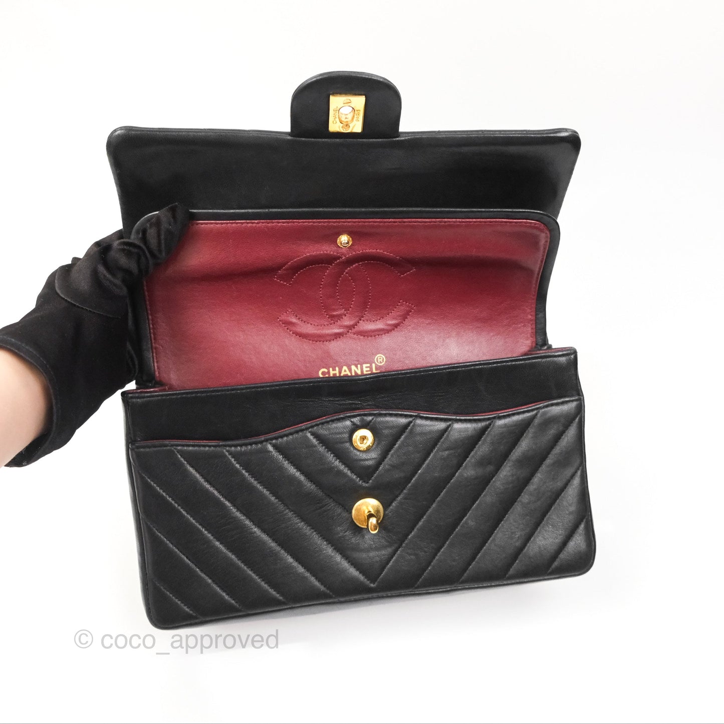Chanel Vintage Medium Classic Flap Chevron Black Lambskin 24K Gold Hardware