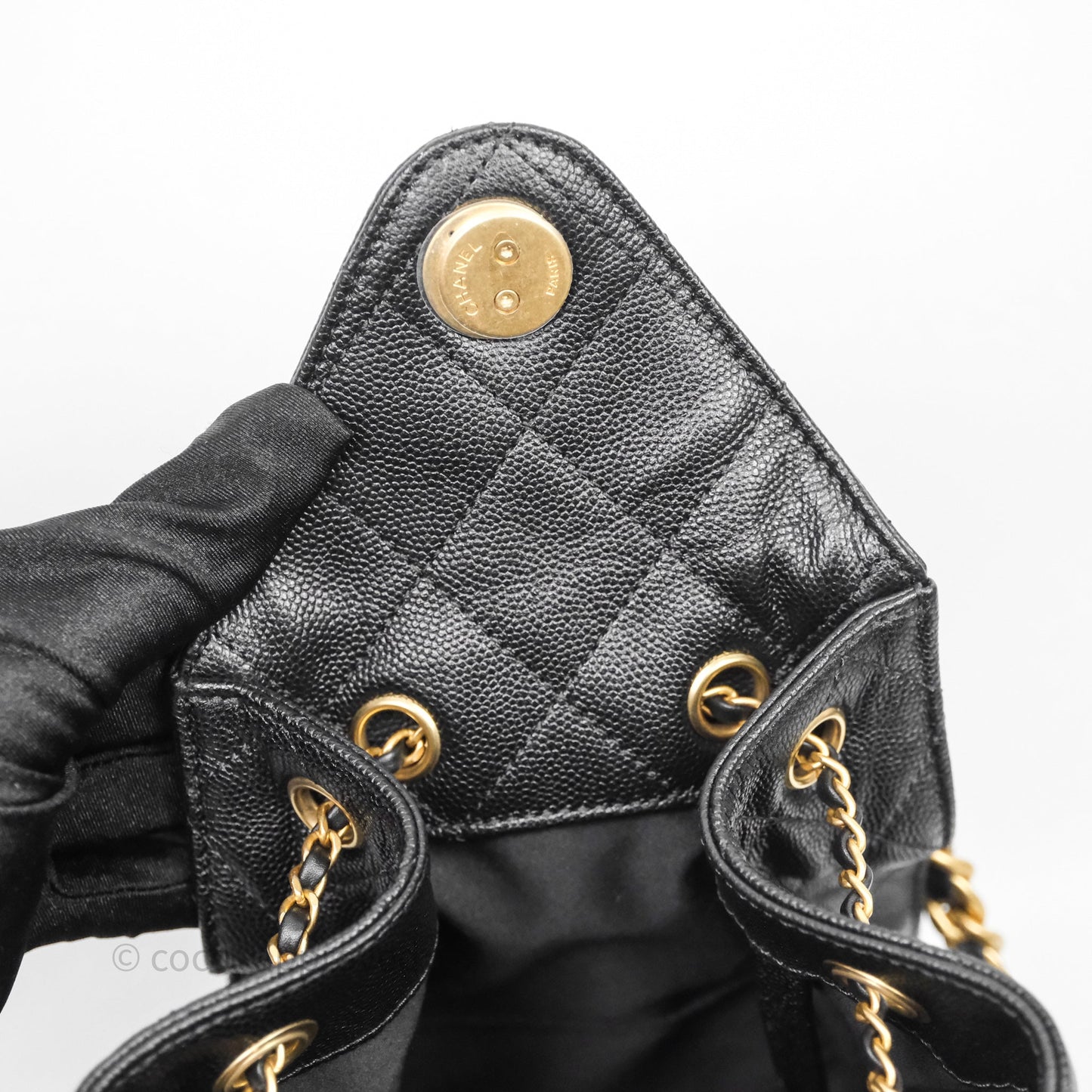 Chanel 25 Medium Black Caviar Aged Gold Hardware