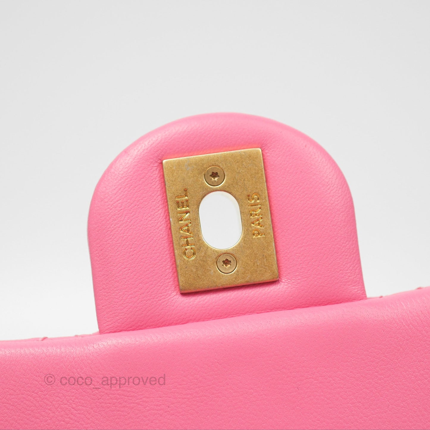Chanel Mini Pearl Samba Square Flap Pink Lambskin Aged Gold Hardware 21P