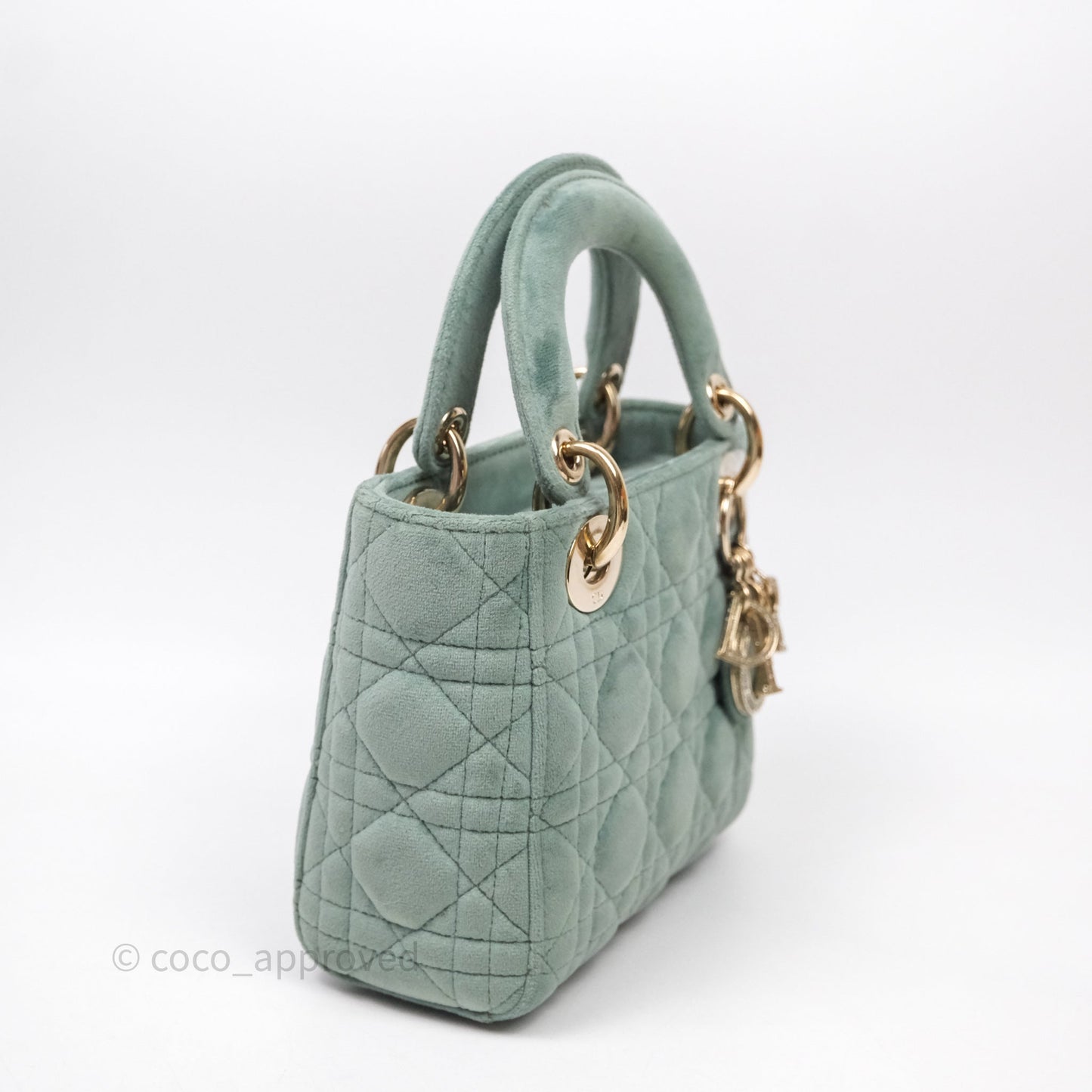 Christian Dior Mini Lady Dior Green Suede Cannage Gold Hardware