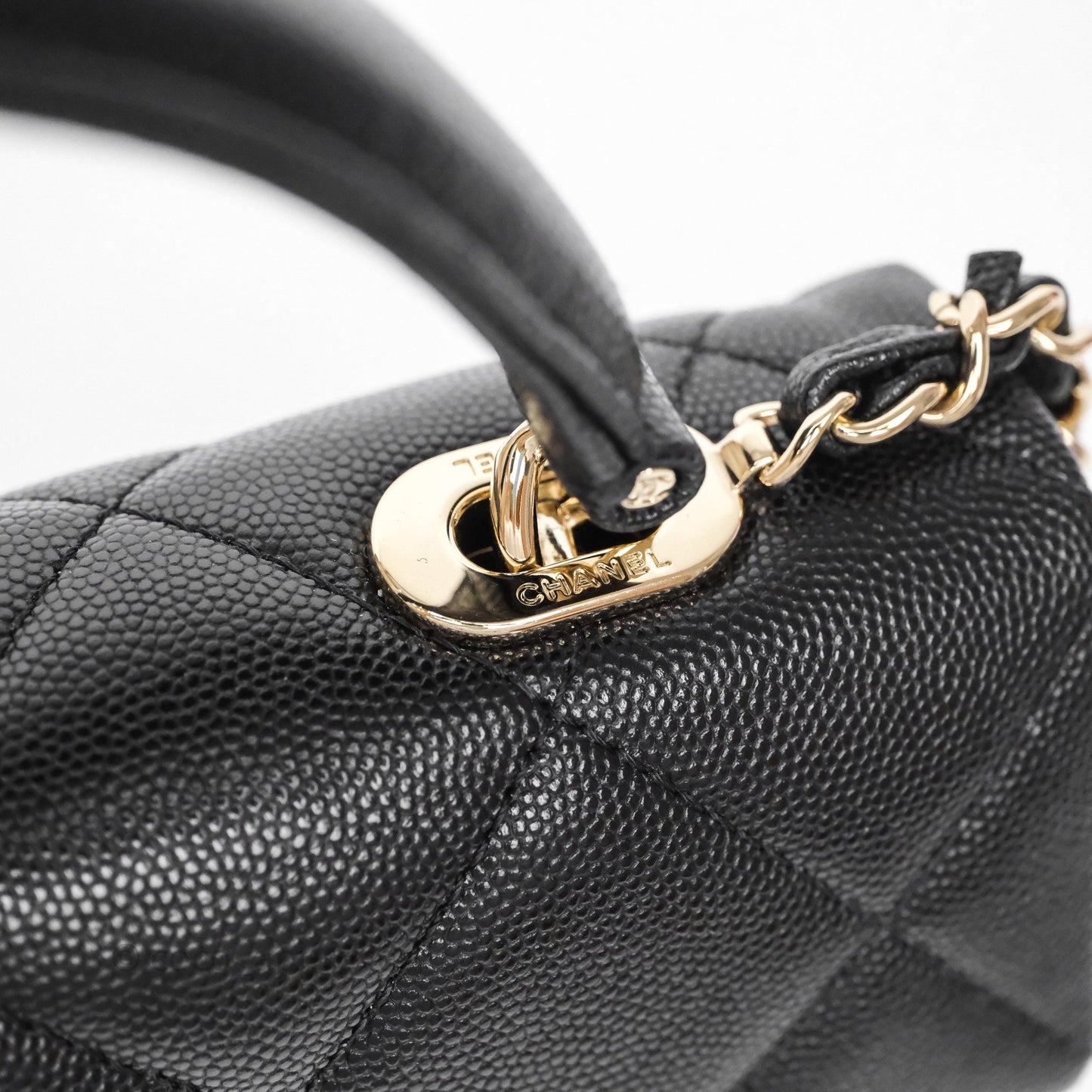 Chanel Quilted Small Top Handle Flap Bag Black Caviar Gold Hardware