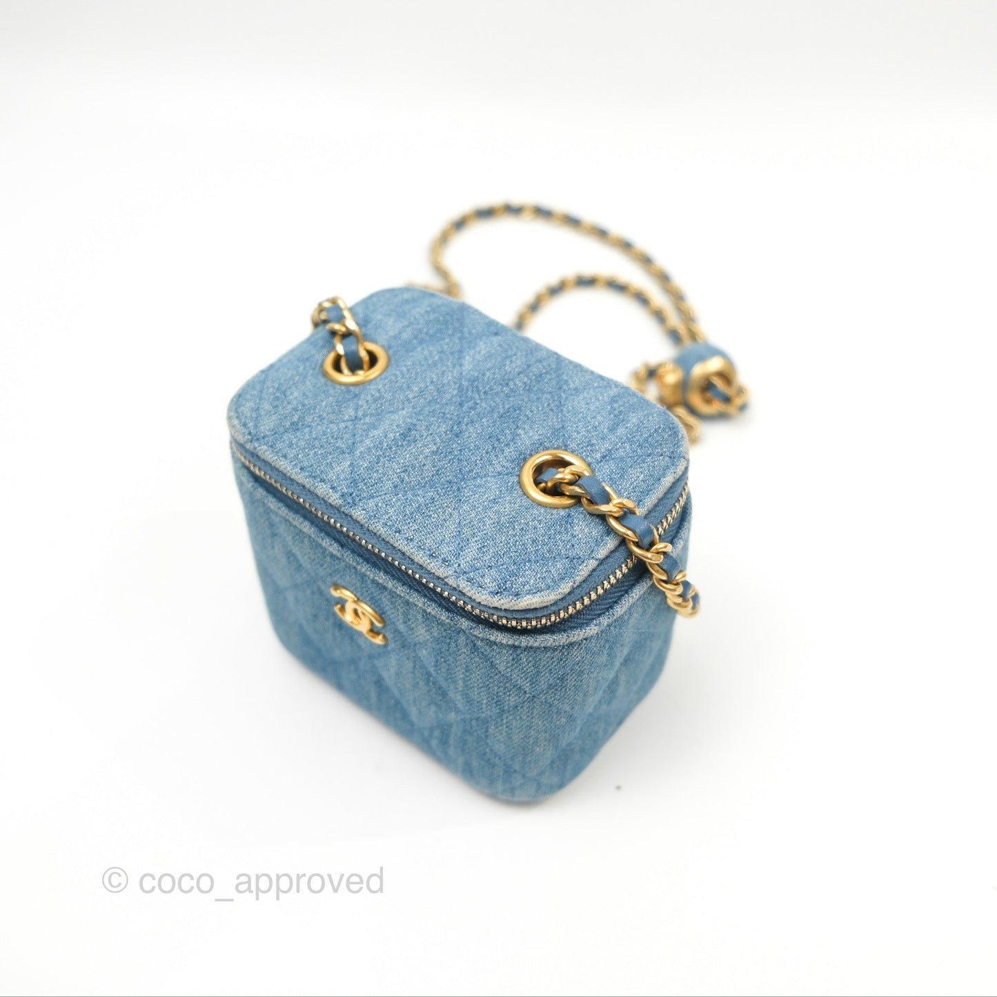 Chanel Mini Pearl Crush Vanity With Chain Denim Aged Gold Hardware