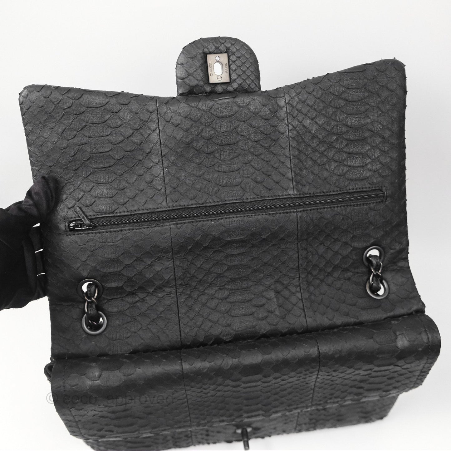 Chanel Maxi Double Flap Black Python Matte Black Hardware