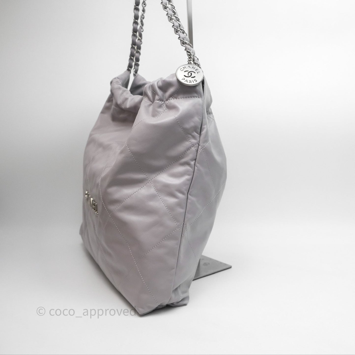 Chanel 22 Medium Grey Shiny Aged Calfskin Aged Silver Hardware