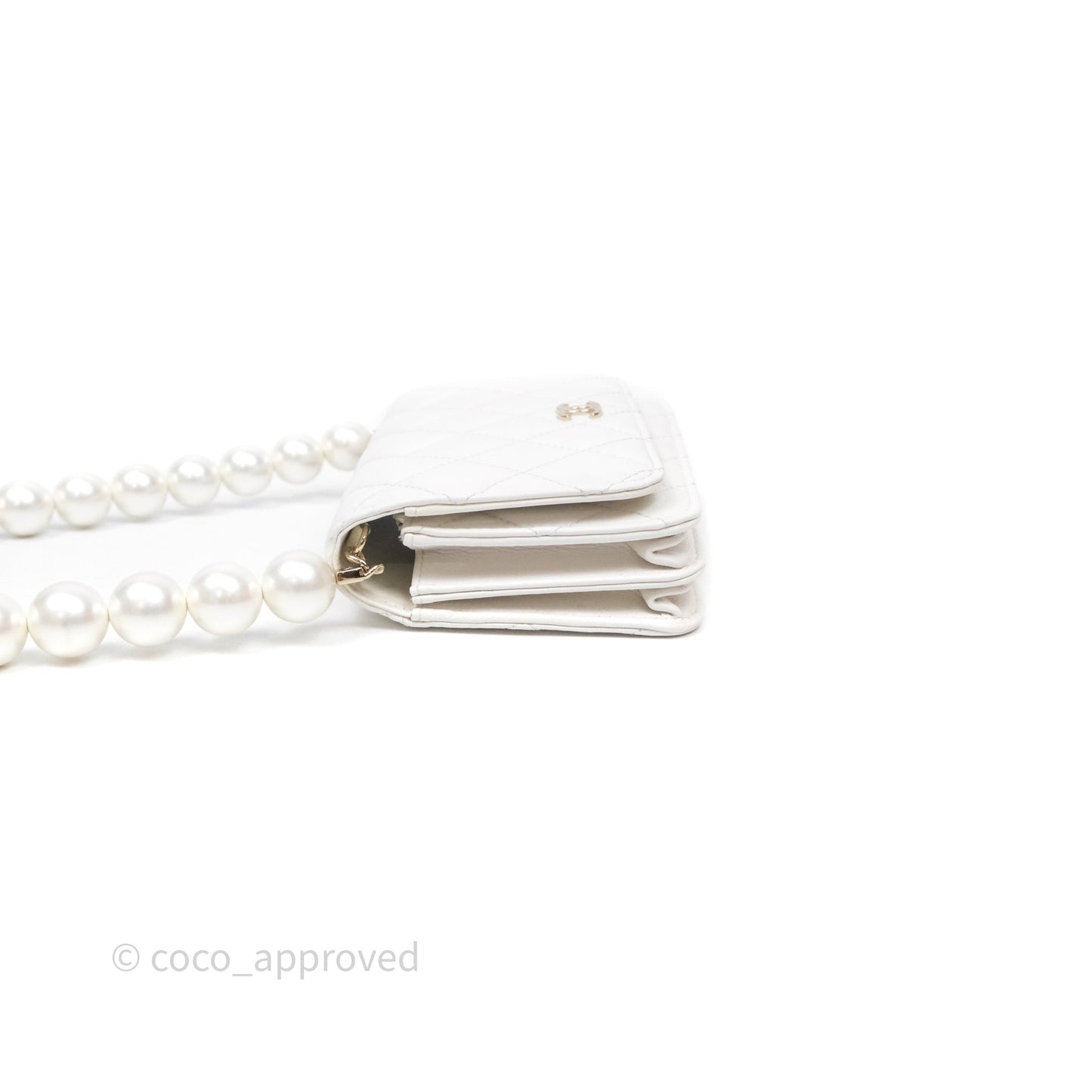 Chanel Mini Wallet On Large Pearl Chain WOC Quilted White Lambskin Gold Hardware
