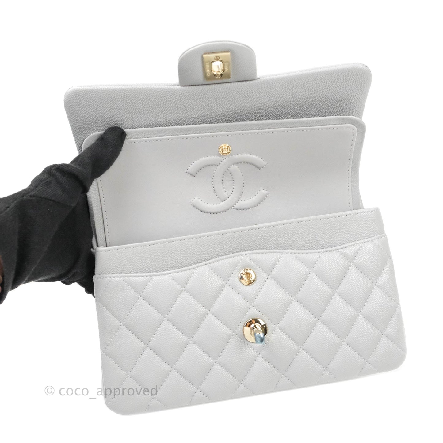 Chanel Classic Small S/M Flap Grey Caviar Gold Hardware