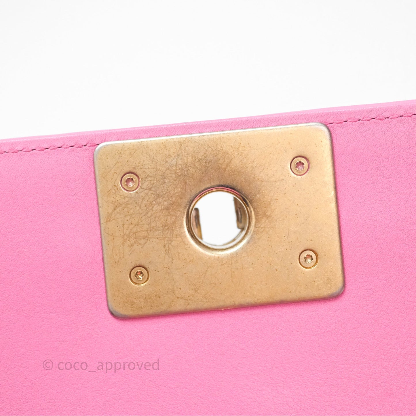 Chanel Small Boy Pink Calfskin Aged Gold Hardware