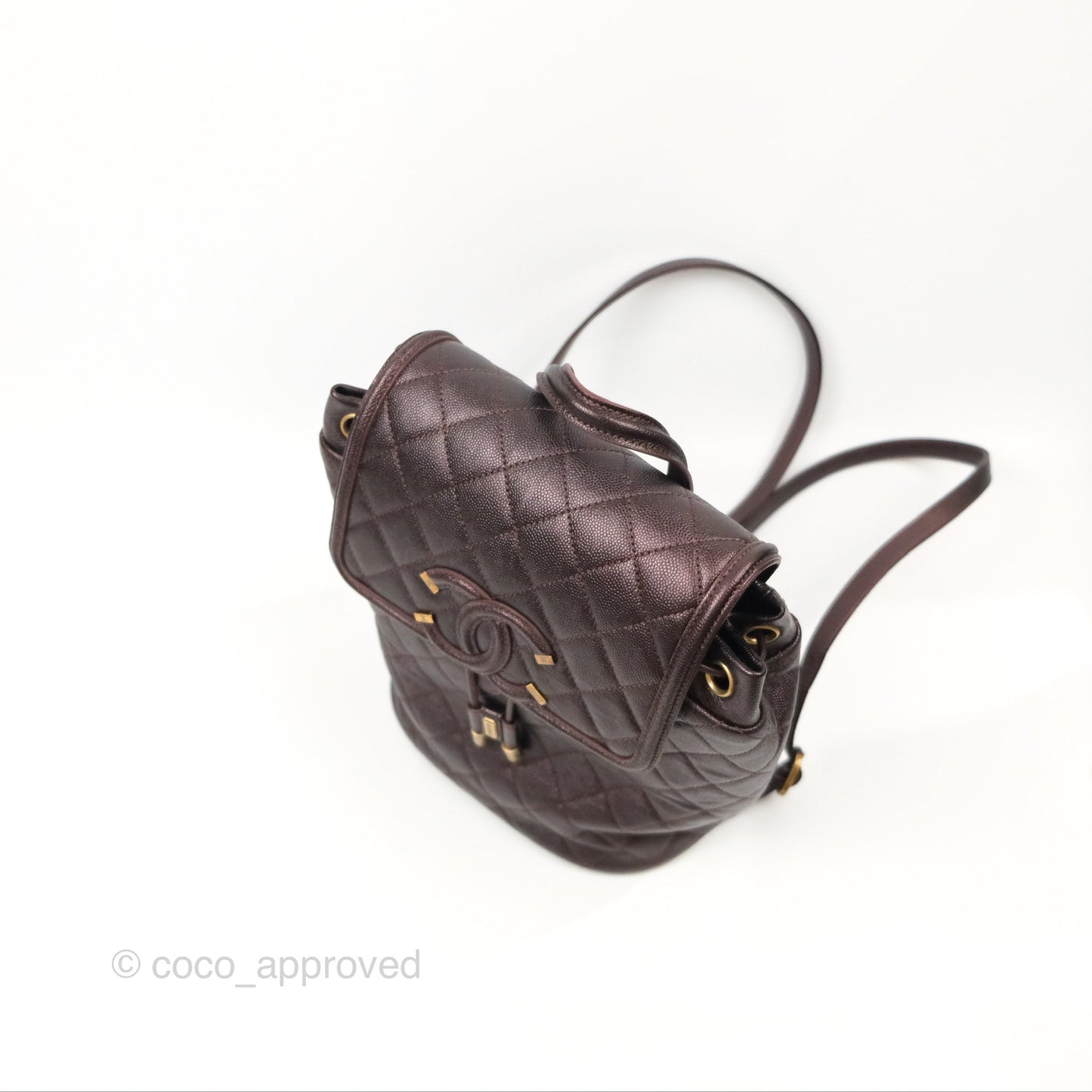 Chanel Quilted Filigree Backpack Iridescent Burgundy Caviar