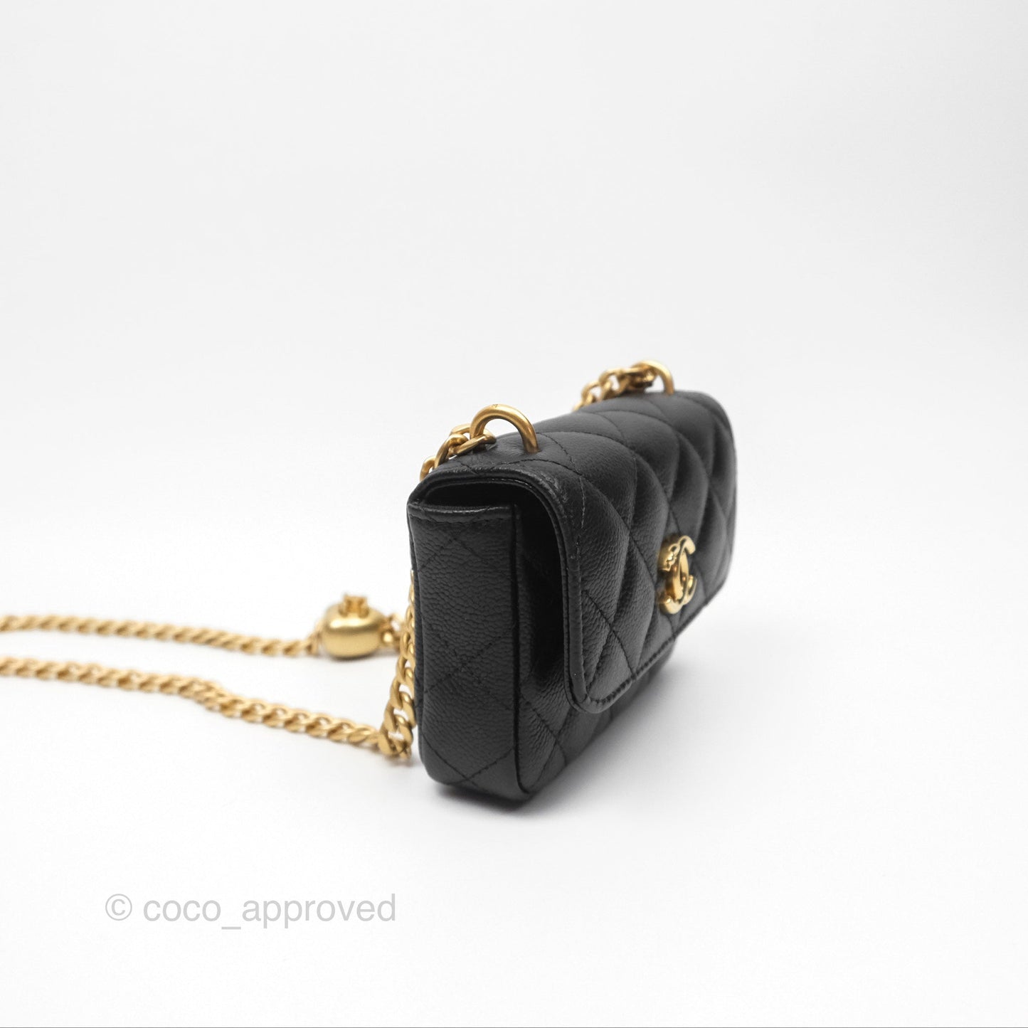 Chanel Mini Clutch With Heart Adjustable Chain Black Caviar Aged Gold Hardware