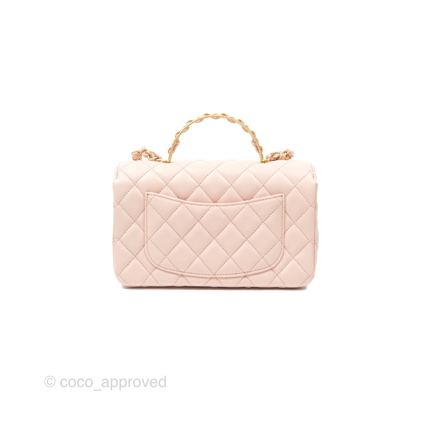Chanel Top Handle Mini Rectangular Flap Bag Light Pink Lambskin Aged Gold Hardware