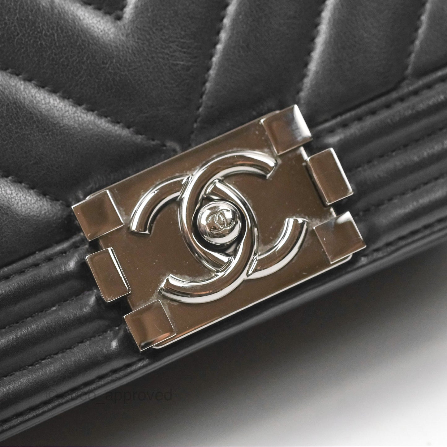 Chanel Small Chevron Boy Black Calfskin Silver Hardware