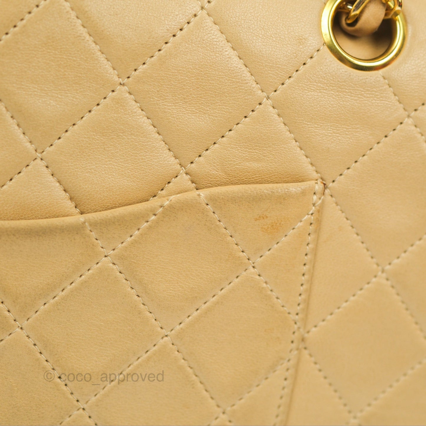 Chanel Vintage Medium Classic Flap Beige Lambskin 24K Gold Hardware