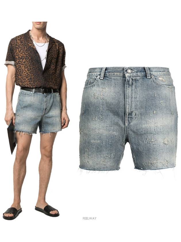 Luxury Saint Laurent Men's California Denim Shorts Blue