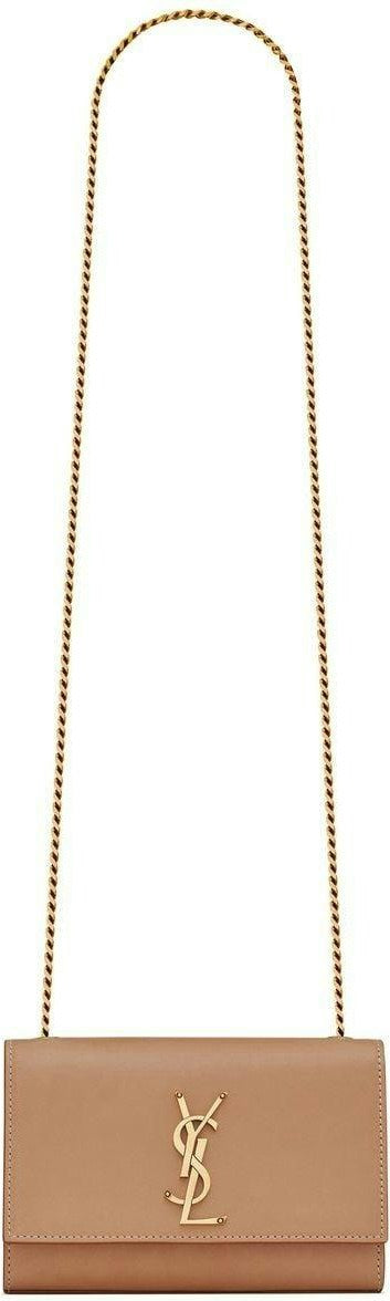 Luxury Saint Laurent Women's Kate Logo Plaque Shoulder Bag in Vintage Brown Gold | 469390BWR6W2725