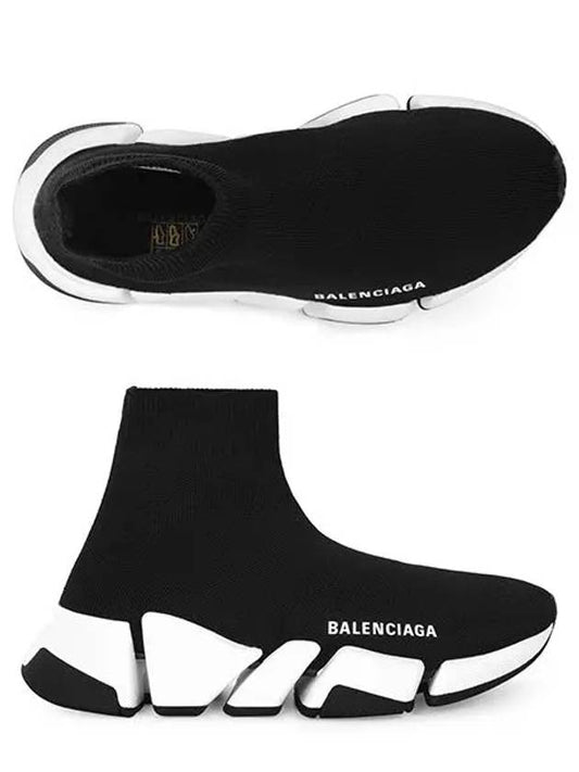 Luxury Balenciaga WoMen's Speed 2.0 Trainer Black Knit White Sole High Top Sneakers Black