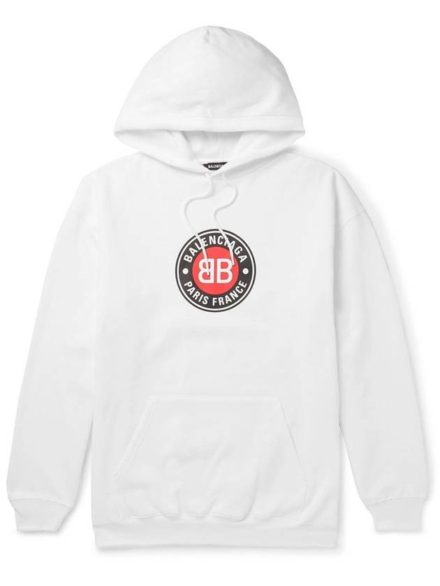 Luxury Balenciaga Round Logo Print Hoodie White
