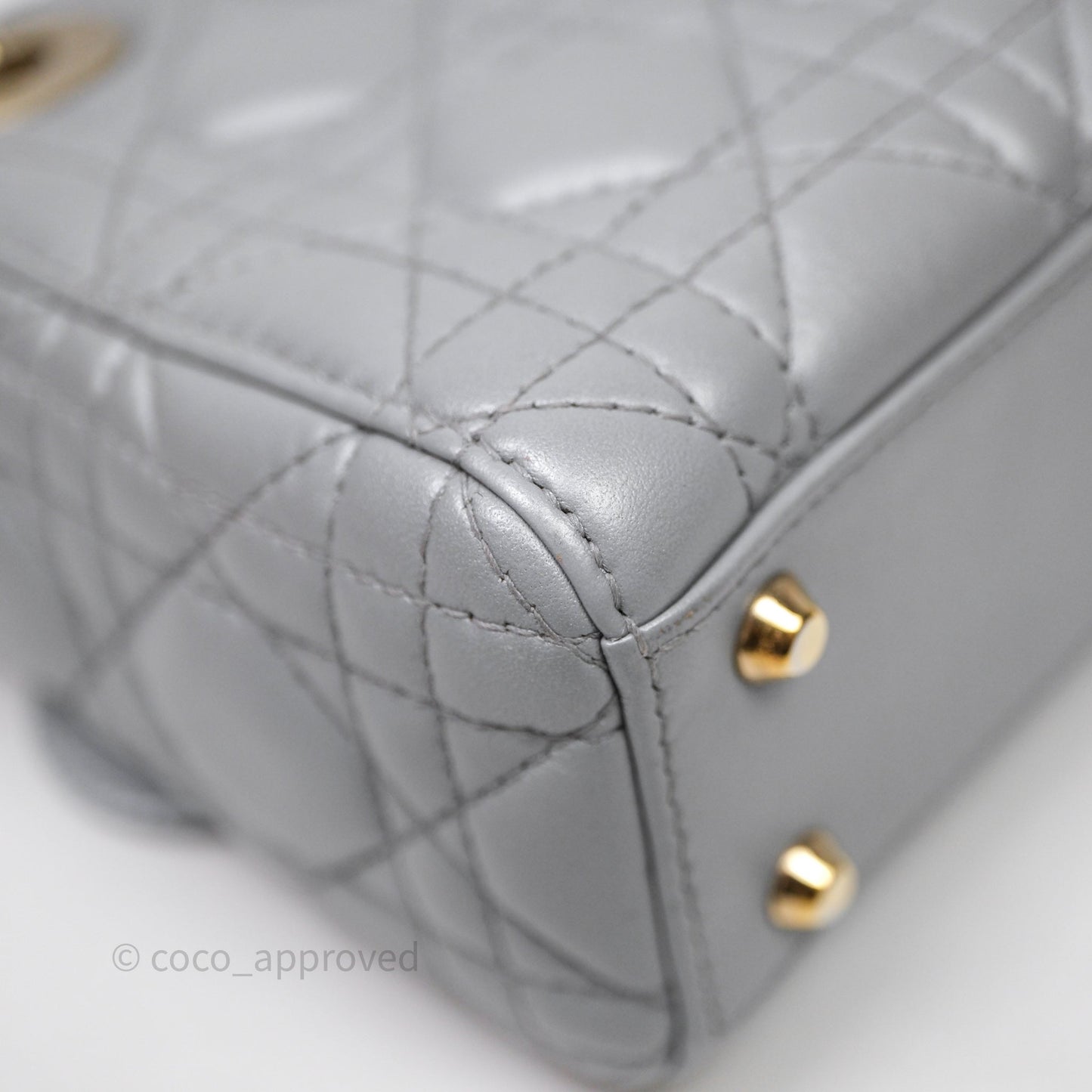 Christian Dior Mini Lady Dior Iridescent Grey Lambskin Cannage Gold Hardware