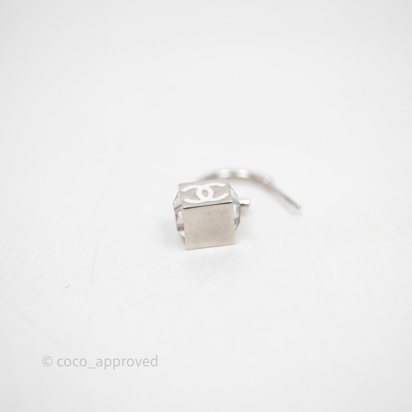 Chanel CC Crystal Square Drop Earrings Silver Tone 25C
