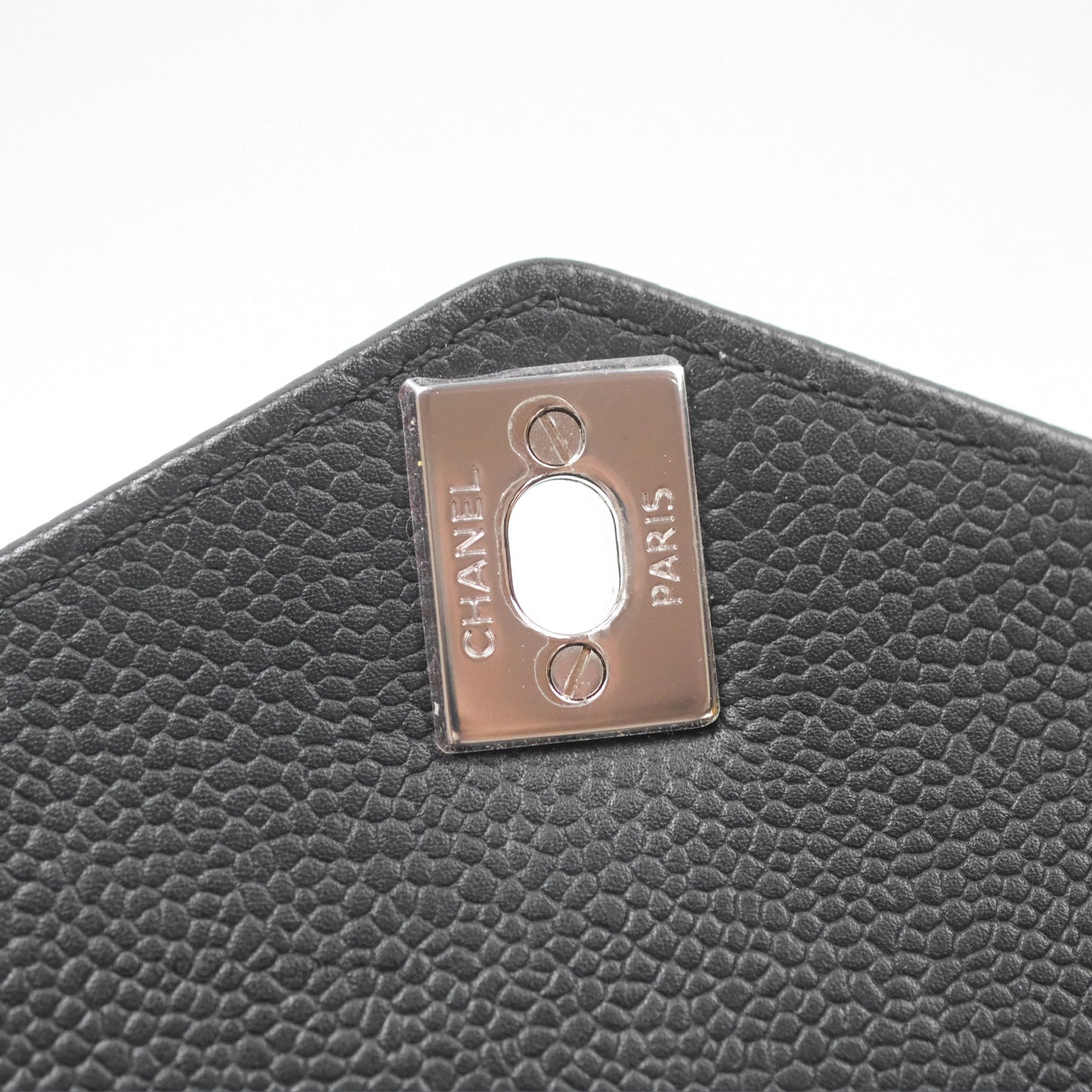 Chanel Chevron Flap Bag Black Caviar Silver Hardware