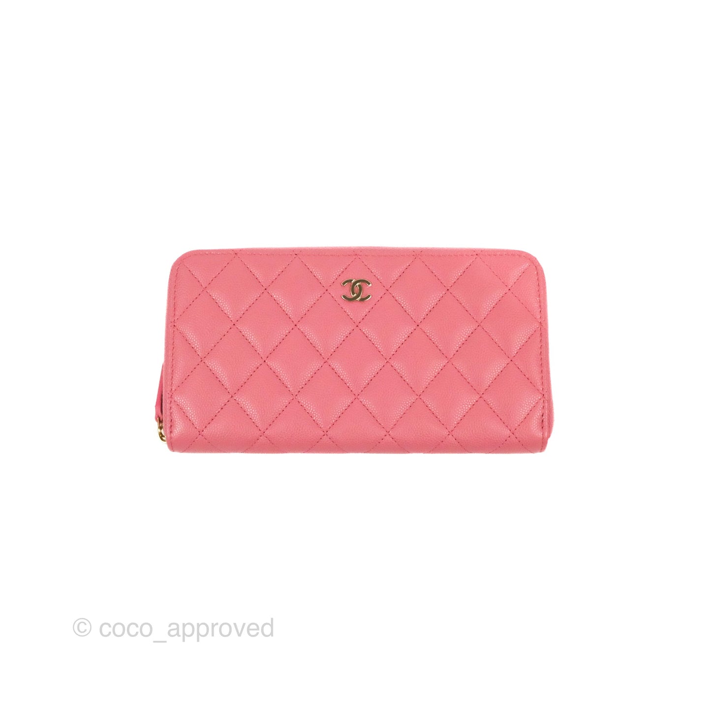 Chanel Classic Zip Long Wallet Quilted Pink Caviar Gold Hardware