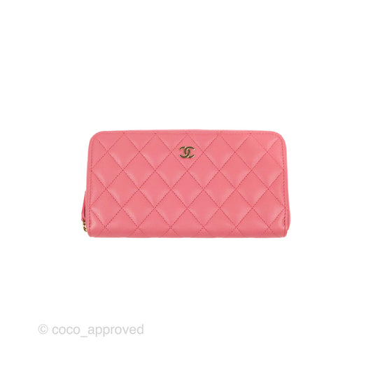 Chanel Classic Zip Long Wallet Quilted Pink Caviar Gold Hardware