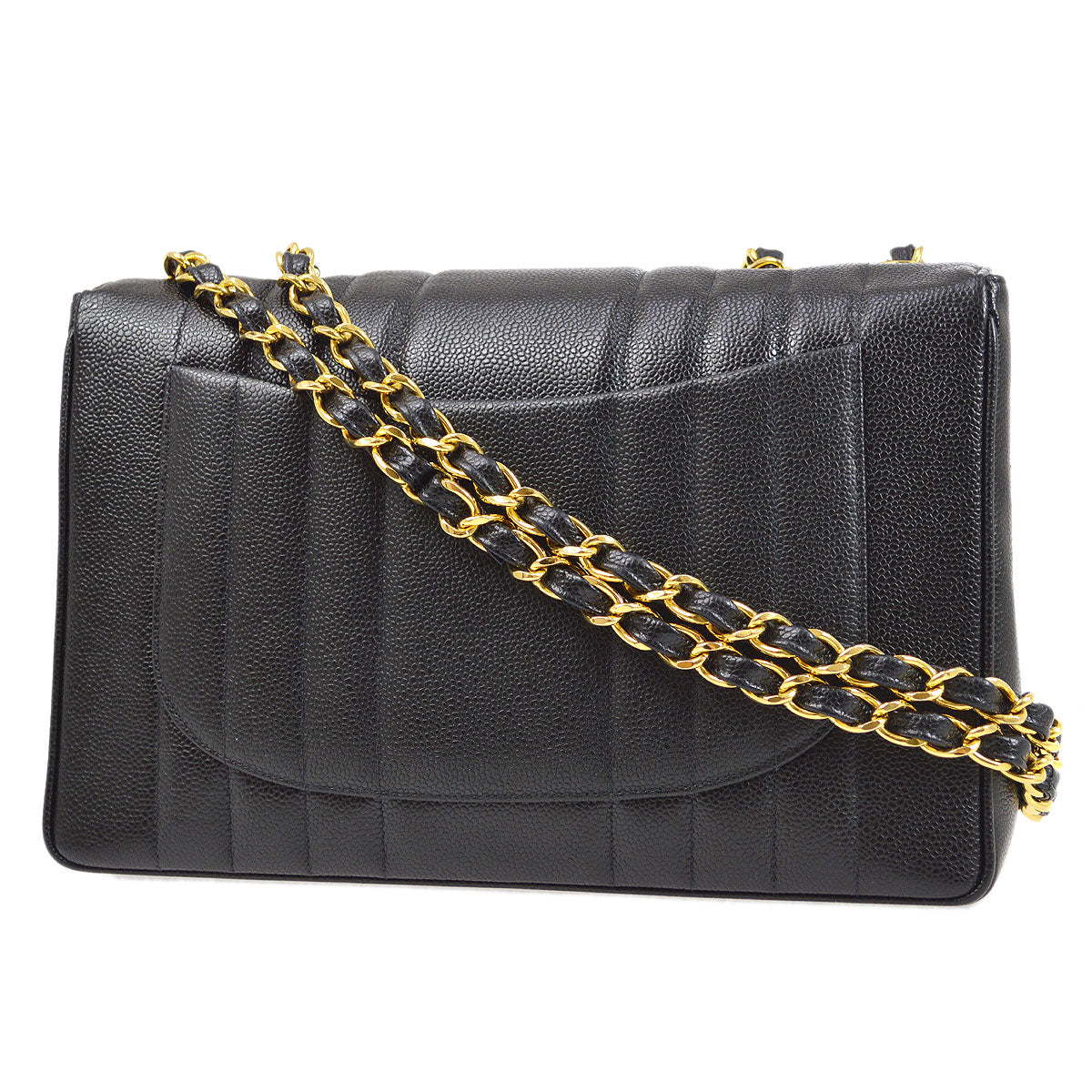 Luxury Chanel * 1994-1996 Black Caviar Jumbo Vertical Stith Classic Flap