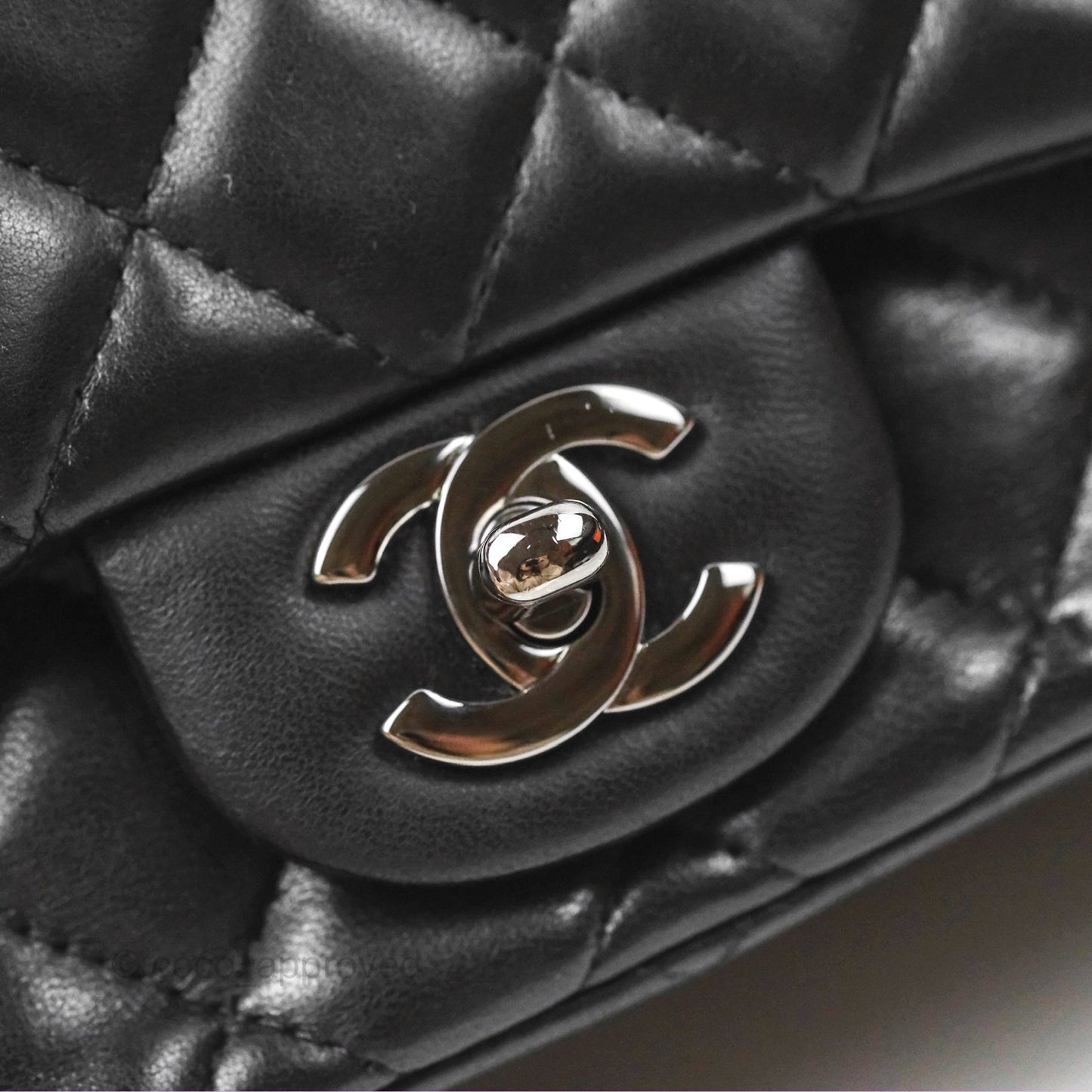 Chanel Mini Square Black Lambskin Dark Silver Hardware