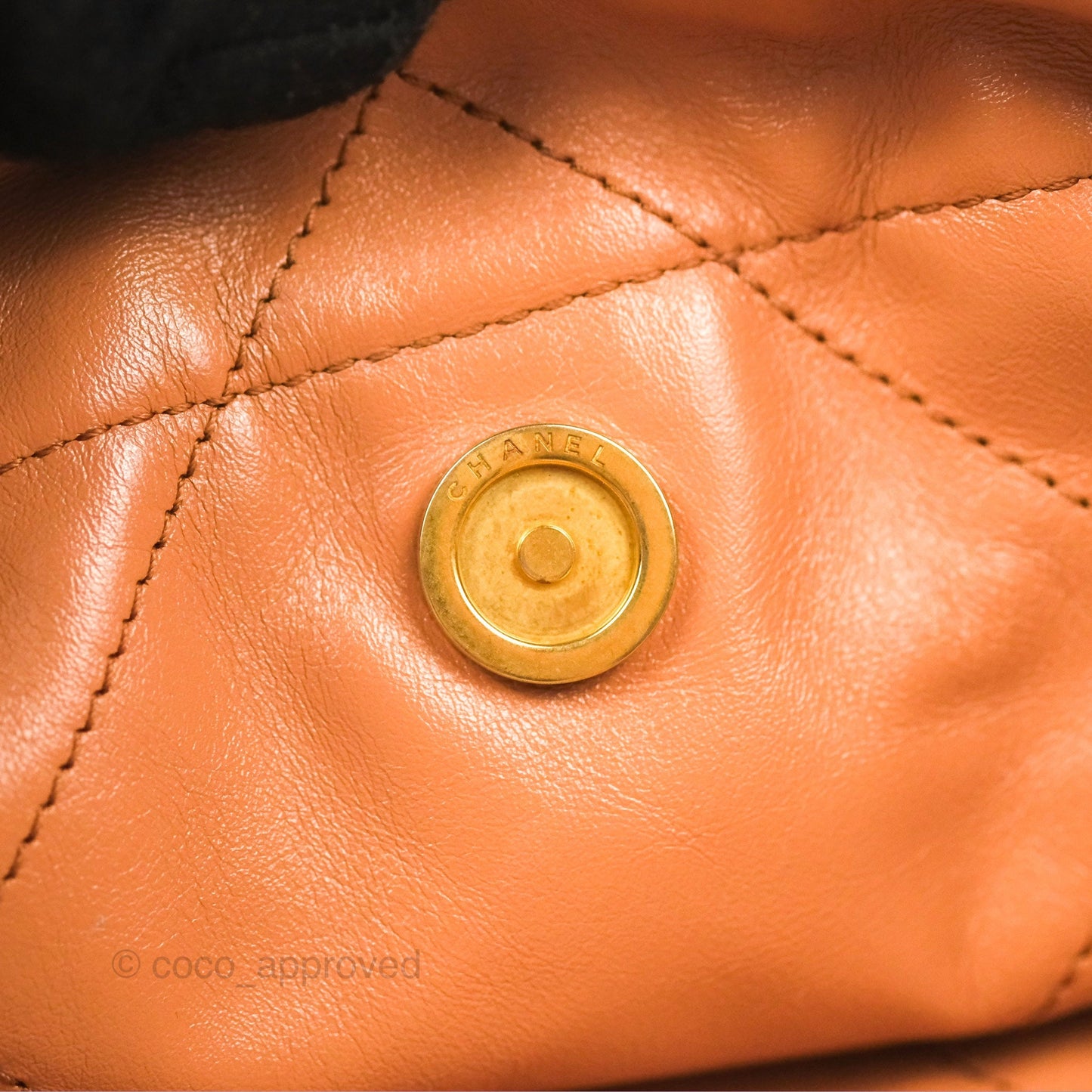 Chanel 22 Small Caramel Beige Shiny Calfskin Aged Gold Hardware