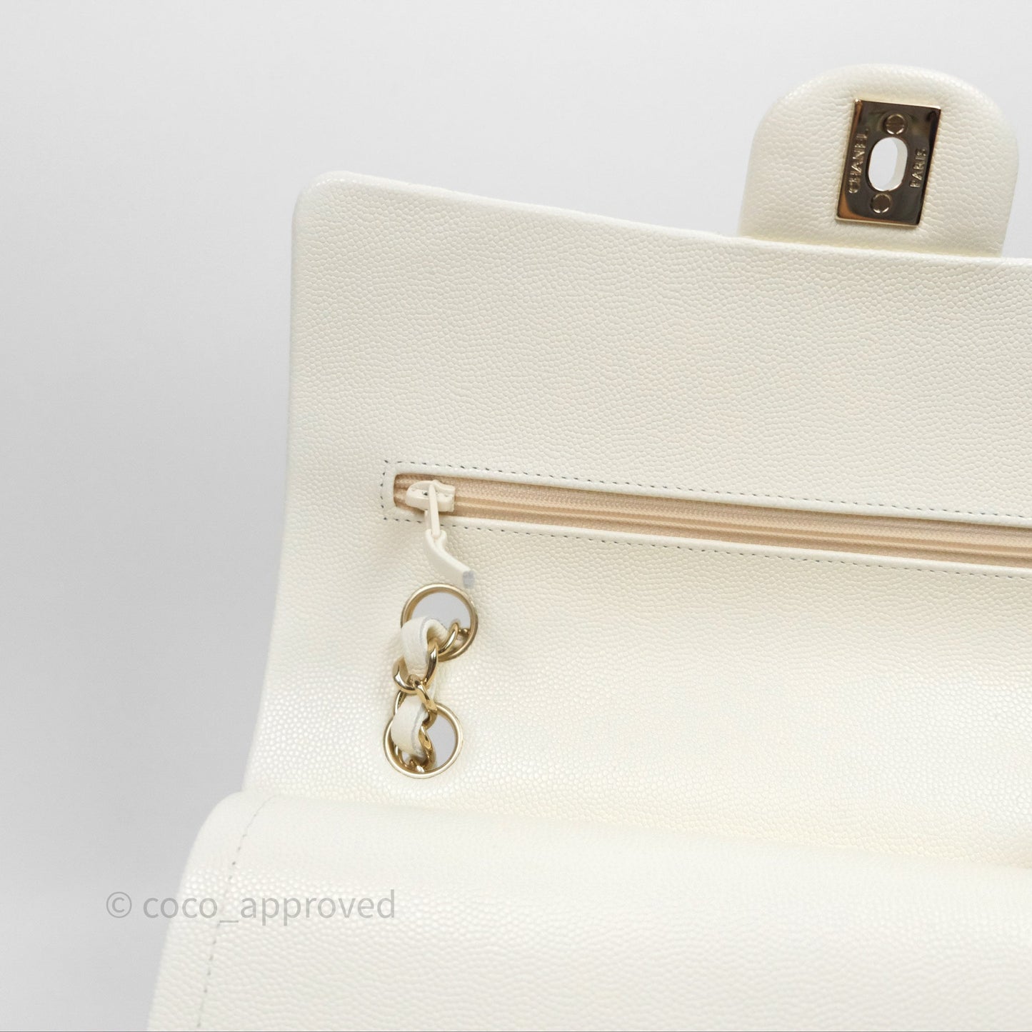 Chanel Classic M/L Medium Flap Quilted Ivory White Caviar Gold Hardware