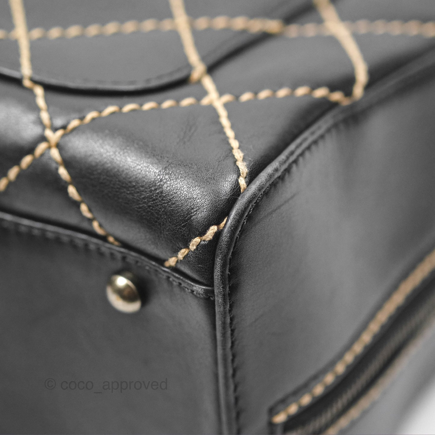 Chanel Vintage Wild Stitch Tote Bag Lambskin Black