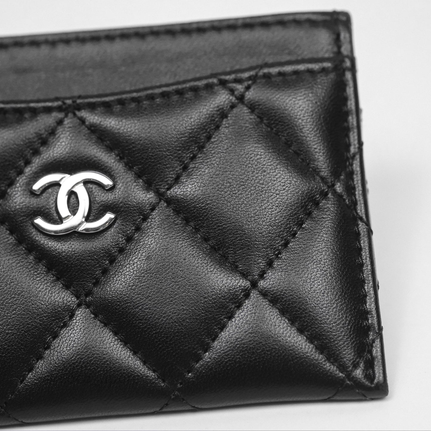 Chanel Classic Flat Card Holder Black Lambskin Silver Hardware
