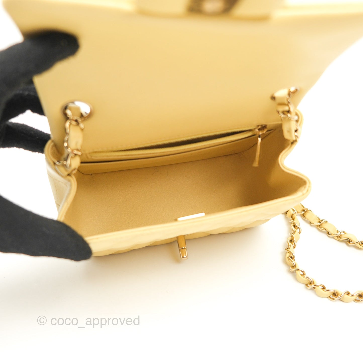 Chanel Quilted Mini Square Yellow Lambskin Gold Hardware