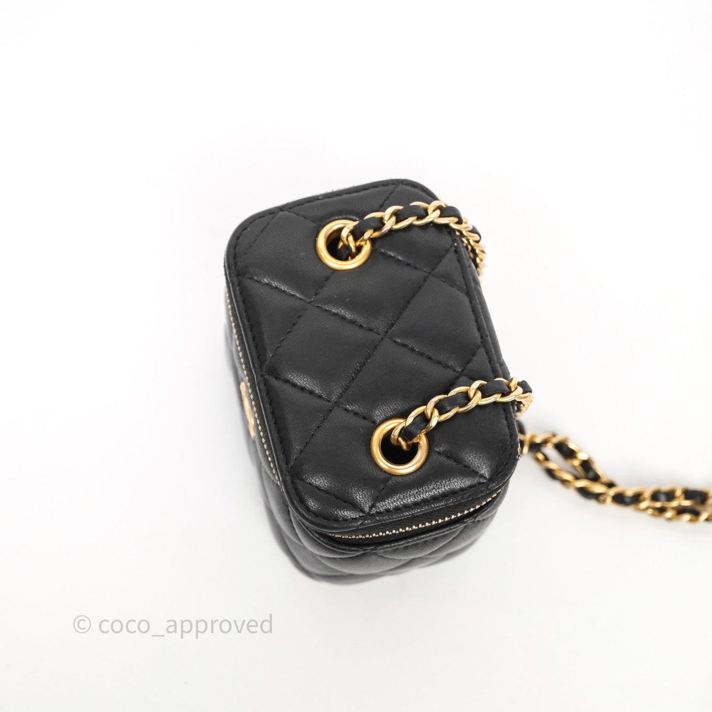 Chanel Mini Black Lambskin Vanity Pearl Crush With Chain Gold Hardware